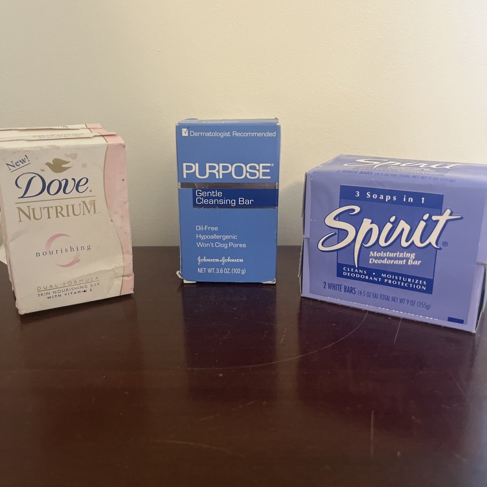 Vintage Bar Soaps Lot Spirit, Dove Nutrium & Purpose-5 Bars Total